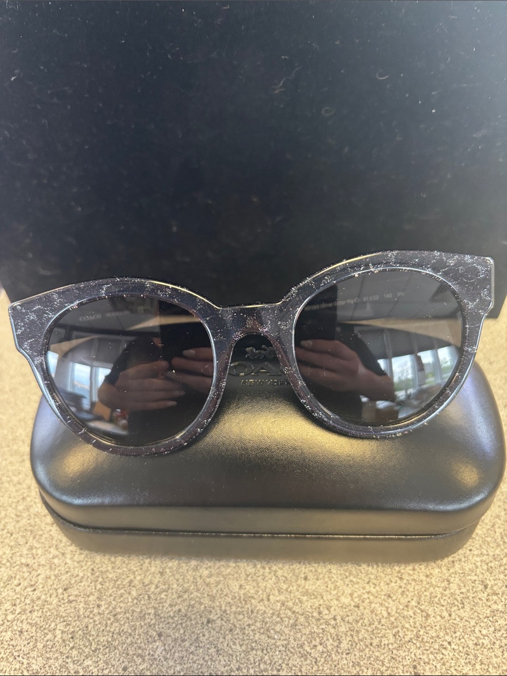 Coach Black Glitter Signature C Round Women's Sunglasses